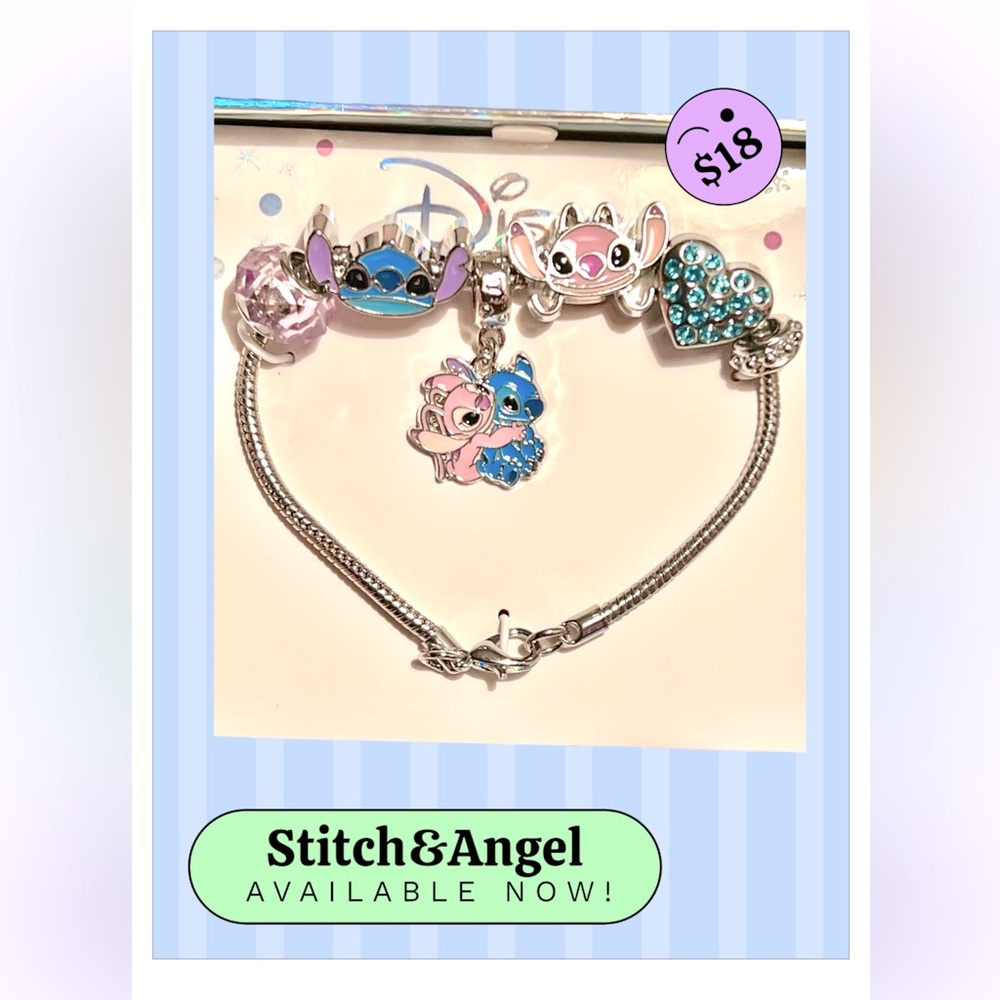 Disney’s Angel & Stitch Silver tone Charm Bracelet New!